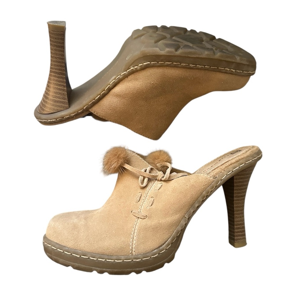 Vintage Y2K Ellemenno “Puffy” suede and rabbit fur platform mules - Picture 2 of 7